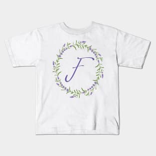 Lavender Wreath Monogram Letter F Kids T-Shirt